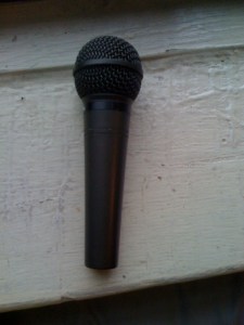 You sing into the black part.